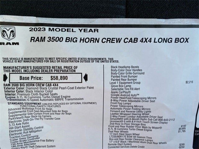 2023 RAM Ram 3500 RAM 3500 BIG HORN CREW CAB 4X4 8' BOX